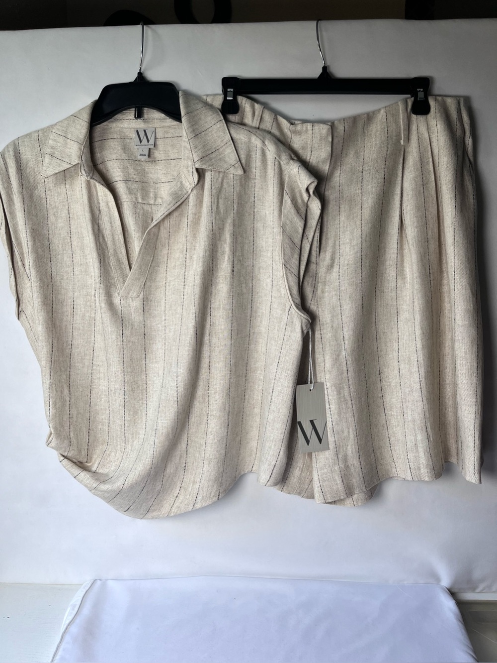 NWT Worthington 2-piece Linen Blend Pullover Skort Culottes Set Size 14 Top Larg